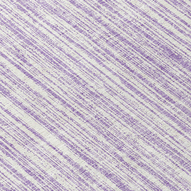 9' X 12' Lavender And Ivory Striped Washable Indoor Outdoor Area Rug