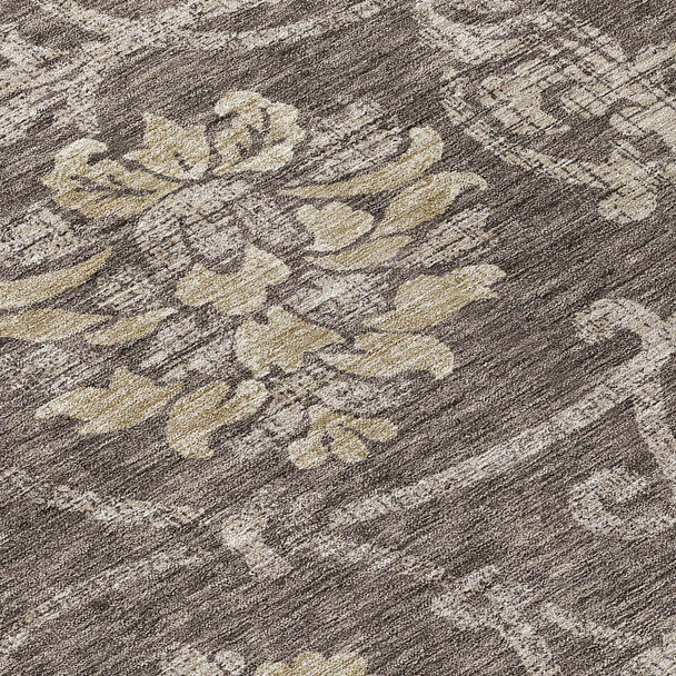8' Brown Beige And Taupe Round Floral Washable Indoor Outdoor Area Rug