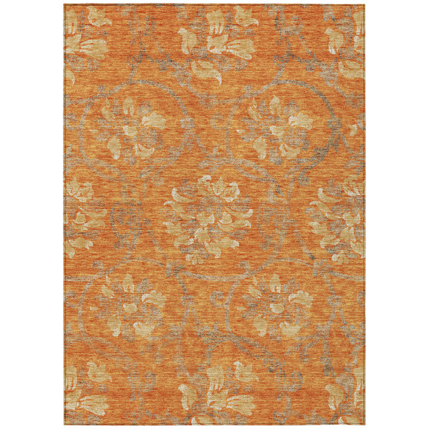 5' X 8' Orange Gray And Beige Floral Washable Indoor Outdoor Area Rug