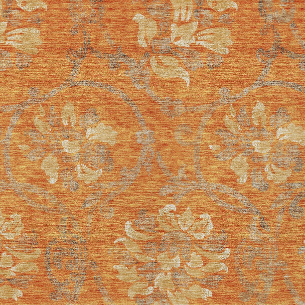 10' X 14' Orange Gray And Beige Floral Washable Indoor Outdoor Area Rug