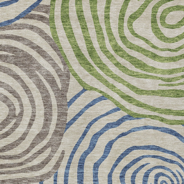 8' X 10' Beige Taupe And Green Abstract Washable Indoor Outdoor Area Rug