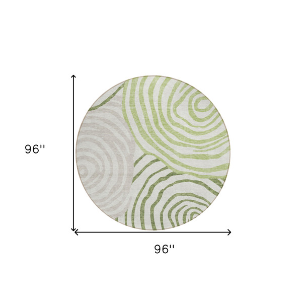 8' Artichoke Green And Fern Green Round Abstract Washable Indoor Outdoor Area Rug