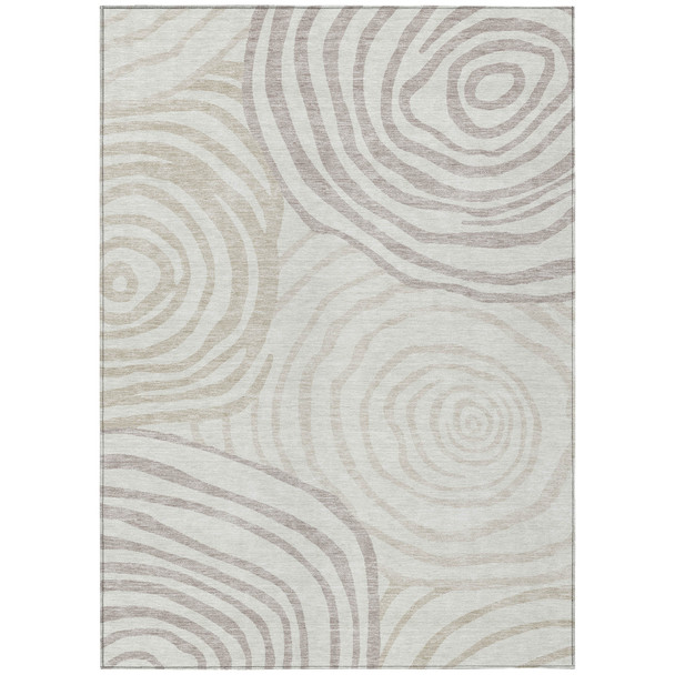 9' X 12' Ivory Beige And Khaki Abstract Washable Indoor Outdoor Area Rug