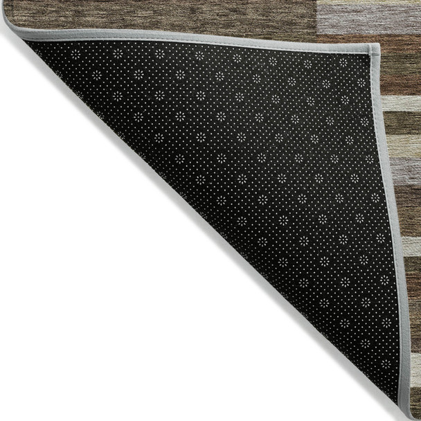 10' X 14' Brown Beige And Copper Striped Washable Indoor Outdoor Area Rug