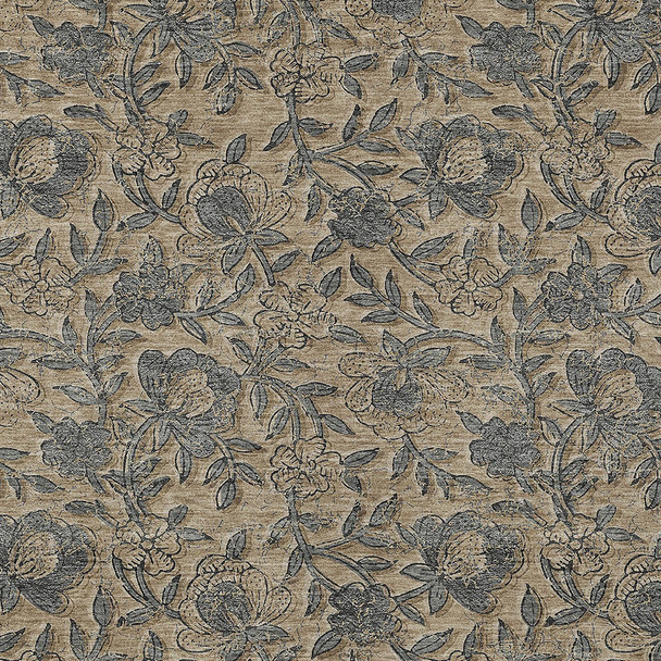 8' X 10' Khaki Beige And Gray Floral Washable Indoor Outdoor Area Rug