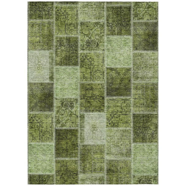 10' X 14' Olive Green And Artichoke Green Patchwork Washable Indoor Outdoor Area Rug