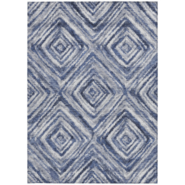 3' X 5' Navy Blue And Sky Blue Geometric Washable Indoor Outdoor Area Rug