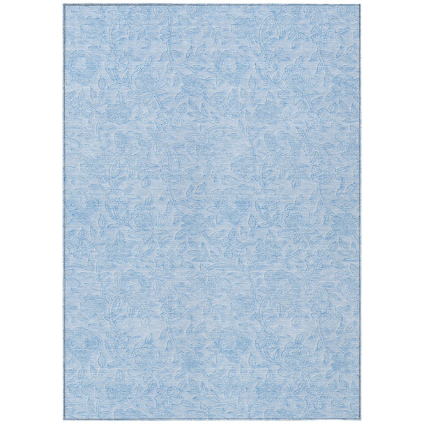 3' X 5' Sky Blue And Blue Floral Washable Indoor Outdoor Area Rug