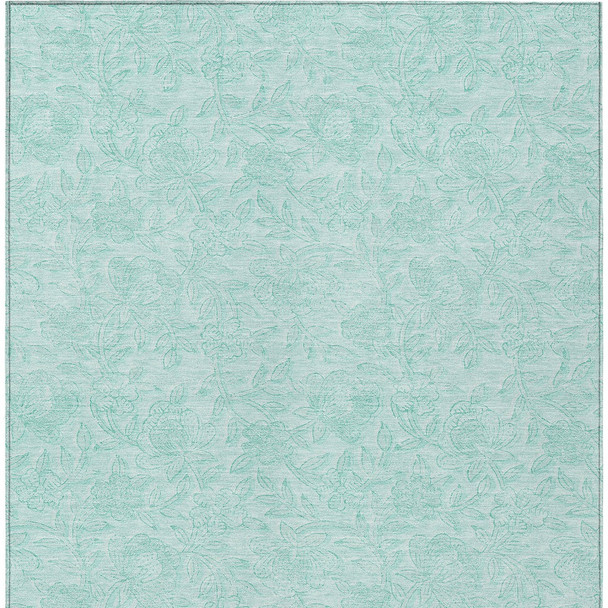 5' X 8' Teal Blue And Aqua Floral Washable Indoor Outdoor Area Rug