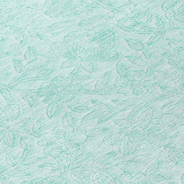 10' X 14' Teal Blue And Aqua Floral Washable Indoor Outdoor Area Rug