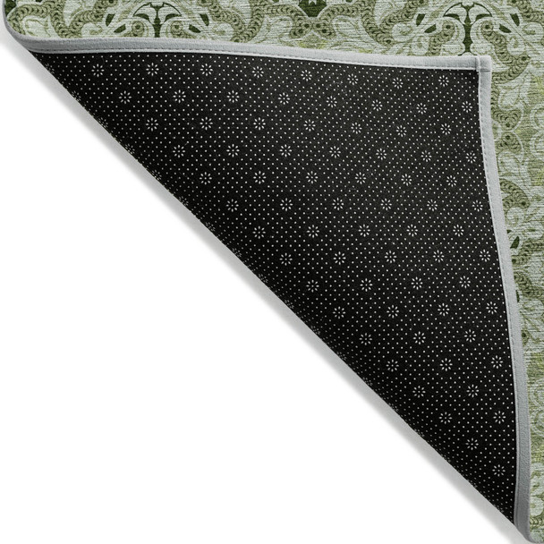 10' X 14' Artichoke Green And Fern Green Medallion Washable Indoor Outdoor Area Rug