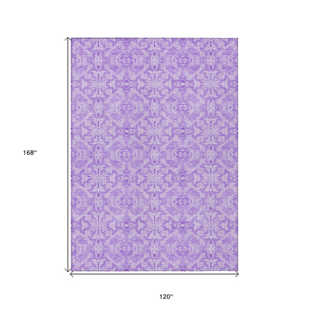 10' X 14' Lavender And Purple Medallion Washable Indoor Outdoor Area Rug
