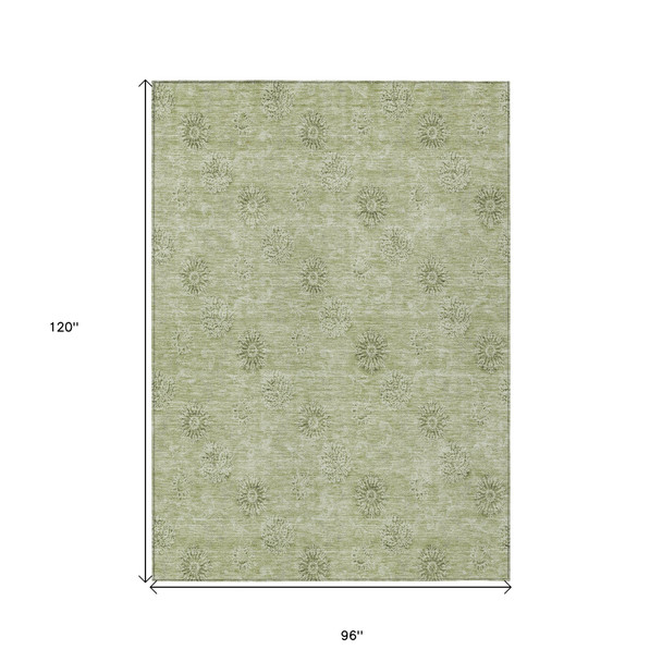 8' X 10' Sage And Artichoke Green Floral Washable Indoor Outdoor Area Rug