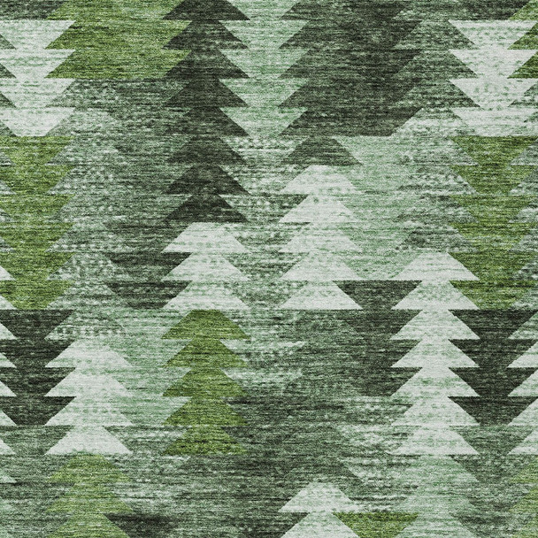 10' X 14' Olive Green And Fern Green Southwestern Washable Indoor Outdoor Area Rug