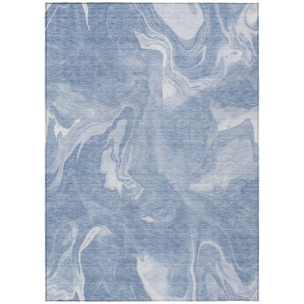 3' X 5' Blue And Sky Blue Abstract Washable Indoor Outdoor Area Rug