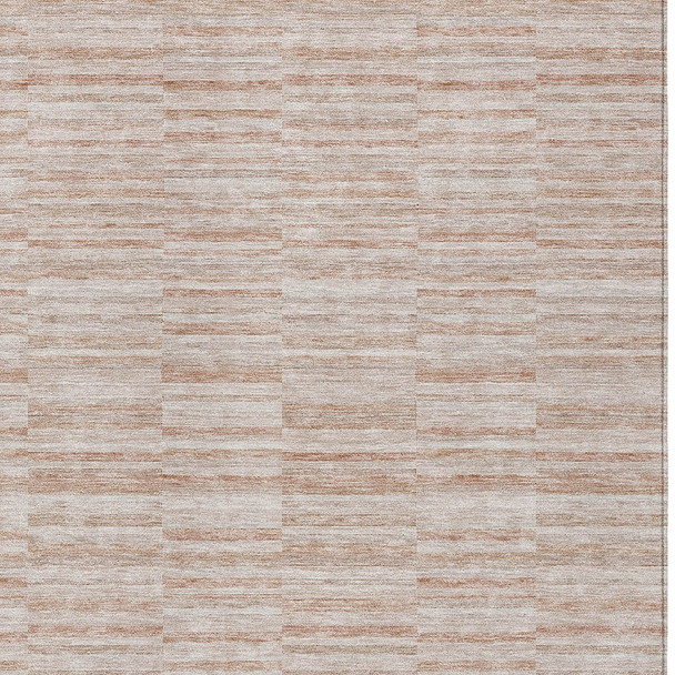 10' X 14' Salmon Copper And Beige Striped Washable Indoor Outdoor Area Rug