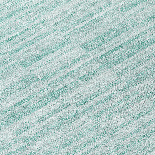 9' X 12' Turquoise Teal Blue And Gray Striped Washable Indoor Outdoor Area Rug