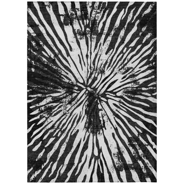 3' X 5' Black Charcoal And Ivory Abstract Washable Indoor Outdoor Area Rug