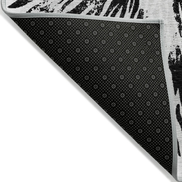 8' X 10' Ivory Black And Gray Abstract Washable Indoor Outdoor Area Rug