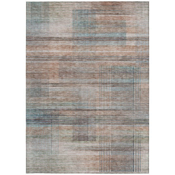 10' X 14' Copper Gray And Blue Striped Washable Indoor Outdoor Area Rug