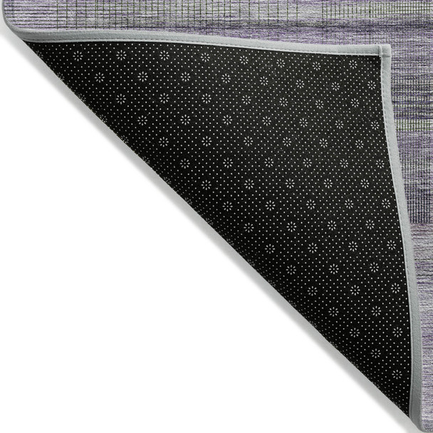 9' X 12' Purple Lavender And Gray Striped Washable Indoor Outdoor Area Rug