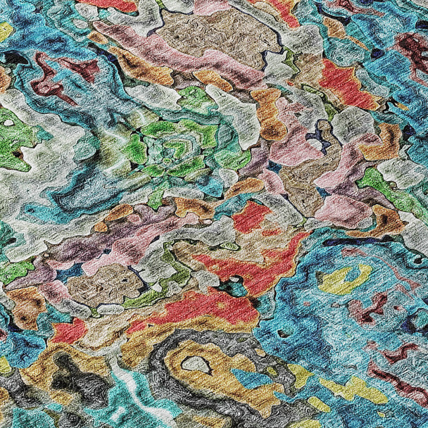 10' X 14' Orange And Teal Blue Abstract Washable Indoor Outdoor Area Rug
