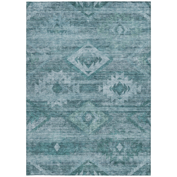 10' X 14' Teal Blue And Aqua Southwestern Washable Indoor Outdoor Area Rug