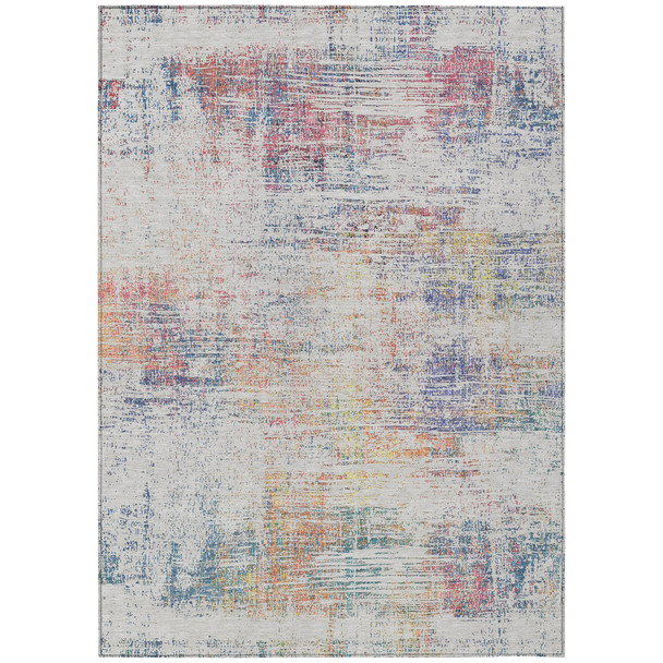 5' X 8' Ivory Orange And Blush Abstract Washable Indoor Outdoor Area Rug