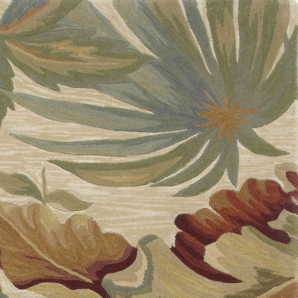 3' X 5' Ivory Green And Red Wool Tropical Botanical Hand Tufted Area Rug
