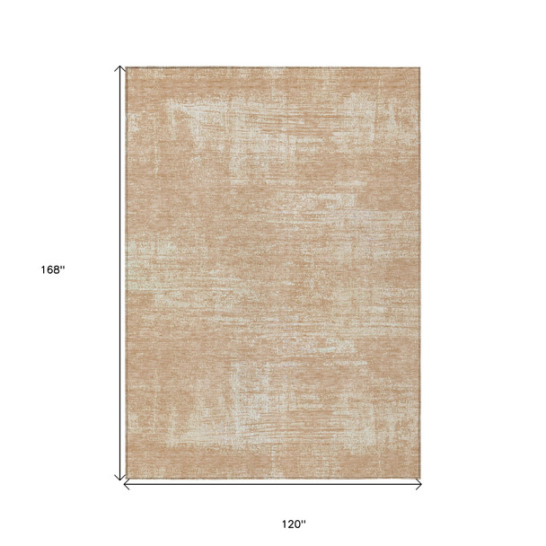 10' X 14' Coral And Salmon Abstract Washable Indoor Outdoor Area Rug