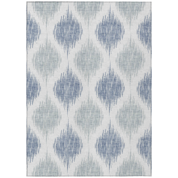 3' X 5' Sky Blue Ivory And Denim Blue Ikat Washable Indoor Outdoor Area Rug