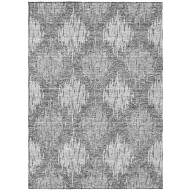 3' X 5' Gray Silver And Charcoal Ikat Washable Indoor Outdoor Area Rug