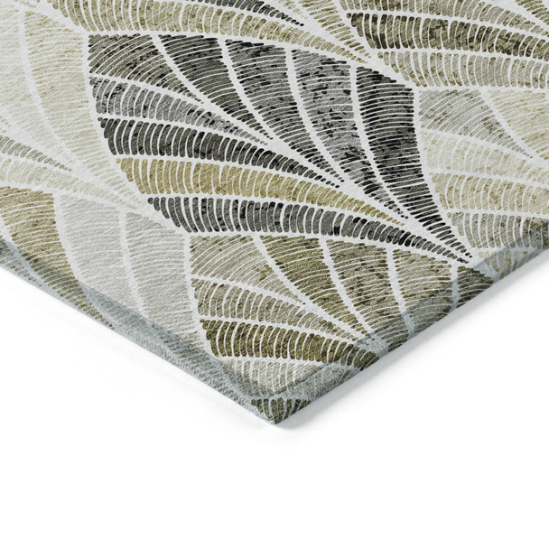 5' X 8' Taupe Ivory And Brown Geometric Washable Indoor Outdoor Area Rug