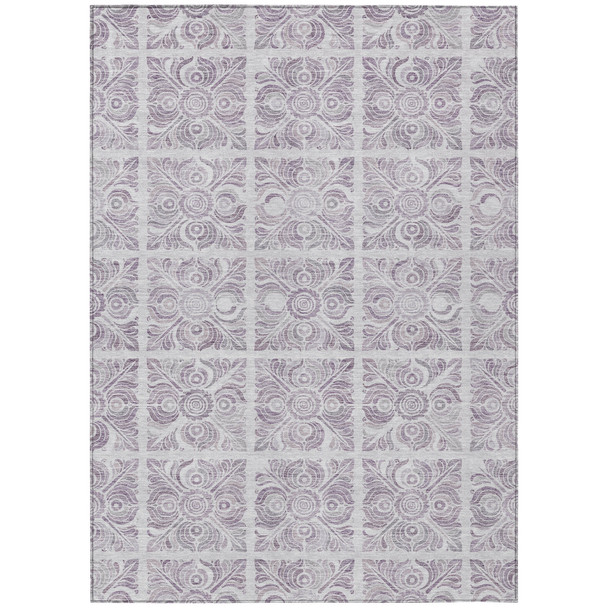 9' X 12' Lavender And Silver Medallion Washable Indoor Outdoor Area Rug