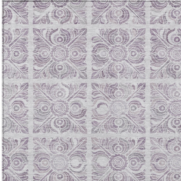 10' X 14' Lavender And Silver Medallion Washable Indoor Outdoor Area Rug
