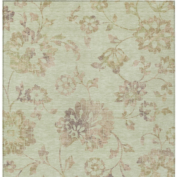 10' X 14' Artichoke Green Mint Green And Taupe Floral Washable Indoor Outdoor Area Rug
