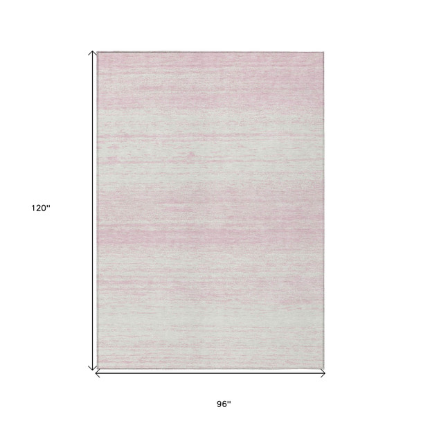 8' X 10' Pink And Ivory Striped Washable Indoor Outdoor Area Rug
