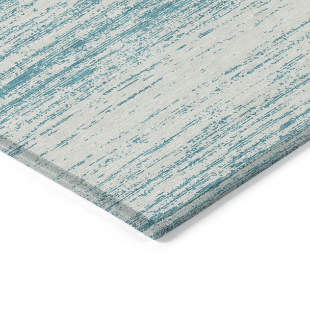 10' X 14' Teal Blue And Ivory Striped Washable Indoor Outdoor Area Rug