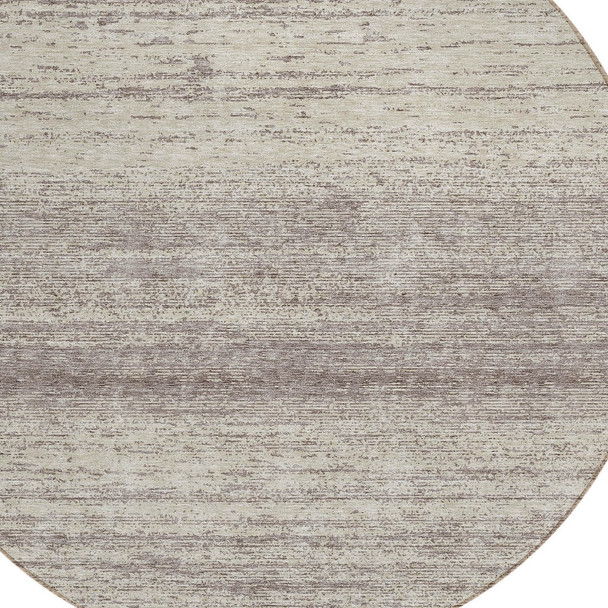 8' Taupe And Beige Round Striped Washable Indoor Outdoor Area Rug