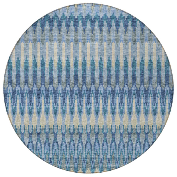 8' Denim Blue And Sky Blue Round Southwestern Washable Indoor Outdoor Area Rug