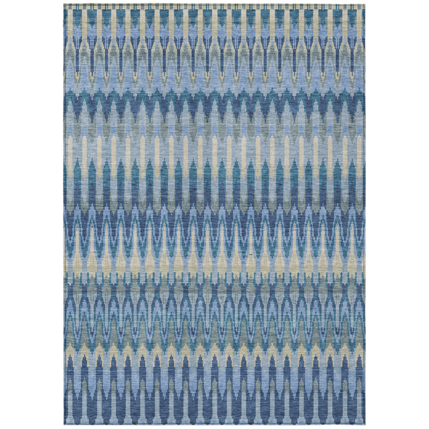 8' X 10' Denim Blue And Sky Blue Southwestern Washable Indoor Outdoor Area Rug