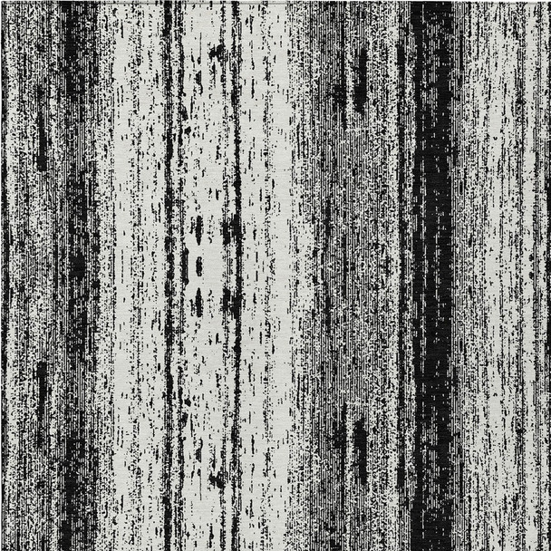 9' X 12' Black And Ivory Striped Washable Indoor Outdoor Area Rug
