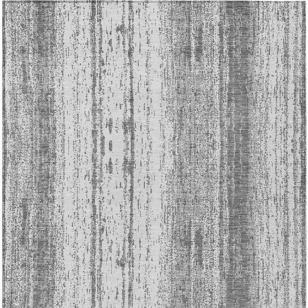 5' X 8' Gray And Ivory Striped Washable Indoor Outdoor Area Rug