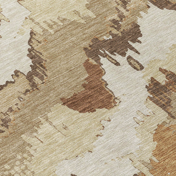8' X 10' Brown And Beige Abstract Washable Indoor Outdoor Area Rug