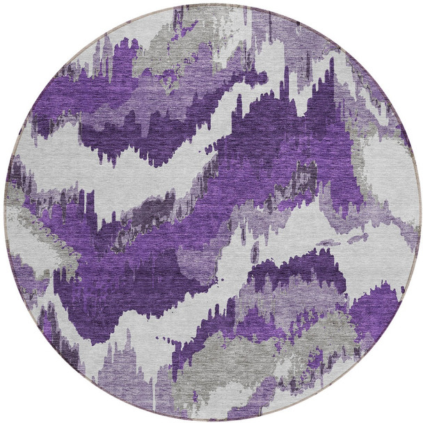 8' Purple Lavender And Gray Round Abstract Washable Indoor Outdoor Area Rug