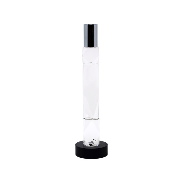 10" Silver Clear And Black Faceted Crystal Tabletop Taper Candlestick
