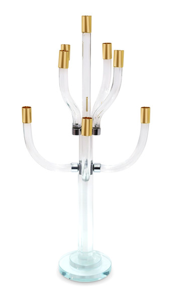 23" Clear Gold And Silver Crystal Tabletop Candelabra Candle Holder