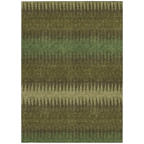 9' X 12' Olive Green And Dark Green Striped Washable Indoor Outdoor Area Rug