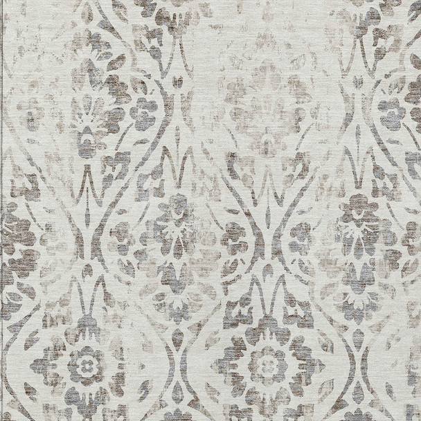 8' X 10' Ivory And Brown Floral Washable Indoor Outdoor Area Rug