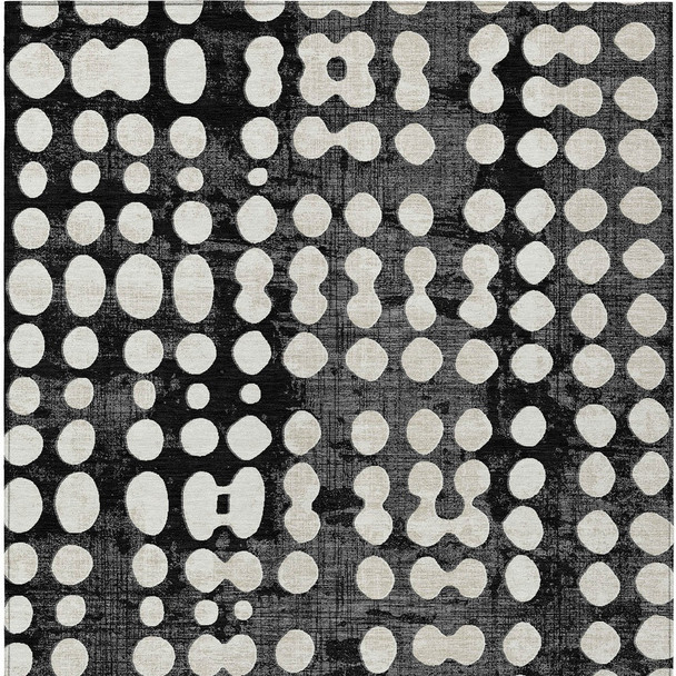 10' X 14' Black And Ivory Abstract Washable Indoor Outdoor Area Rug